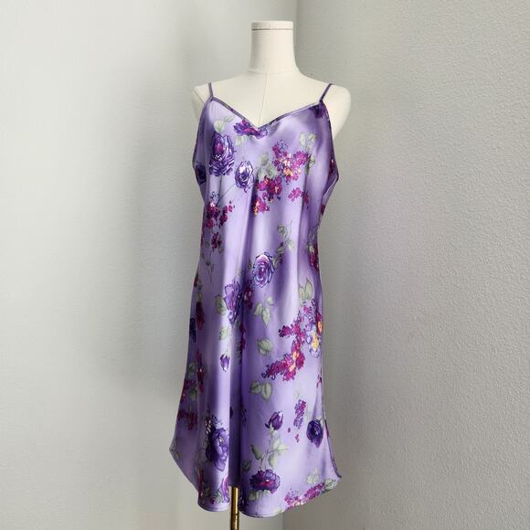 Vintage Gilligan O'Malley Purple Floral Lingerie Slip Dress XL - Picture 10 of 10